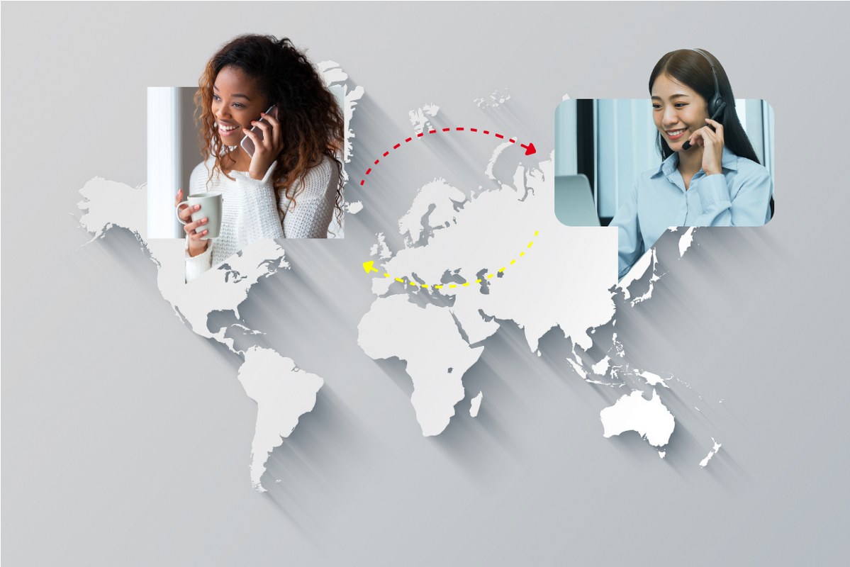 Agent calling from China but shows a local number to a client overseas.