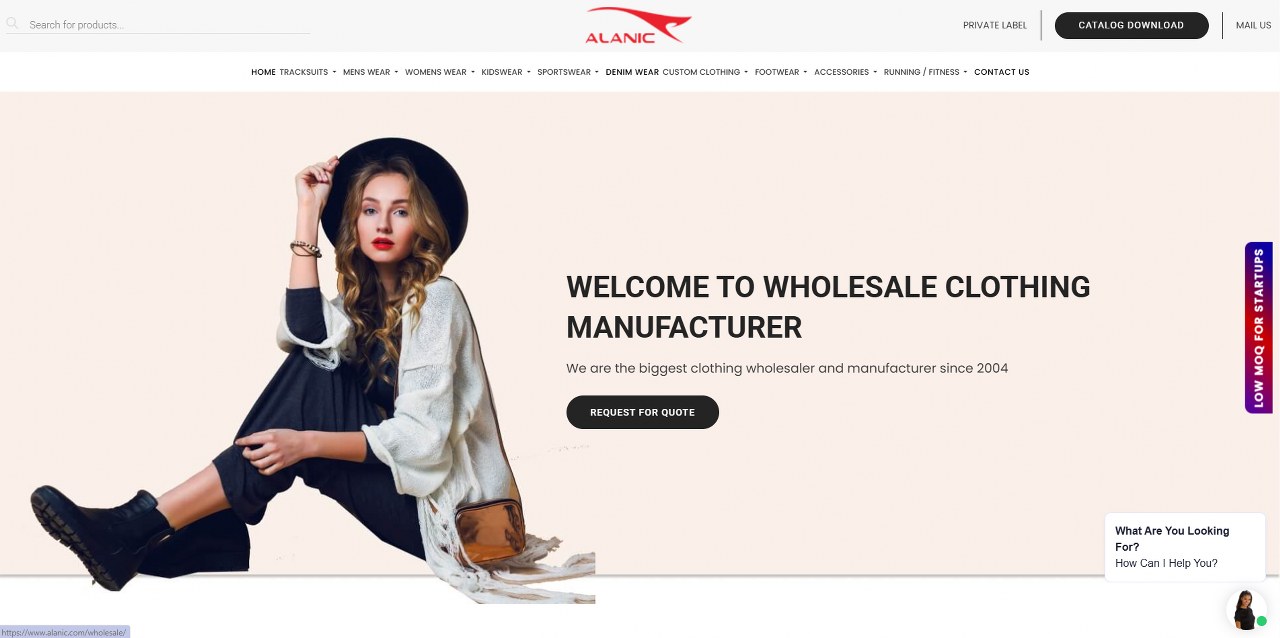 Alanic Clothing's website.
