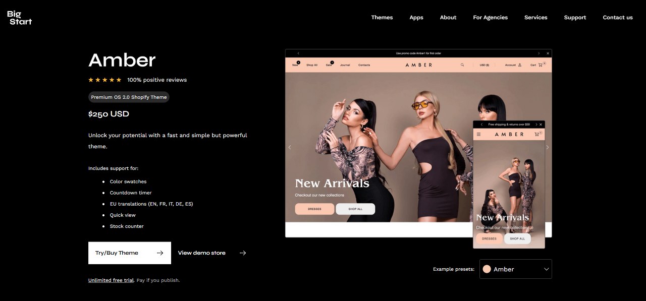 Amber website homepage.