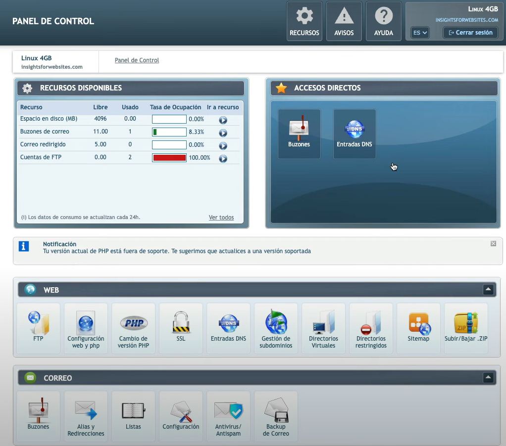 Arsys Control panel