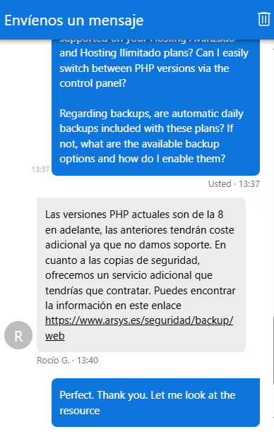 Arsys Livechat support