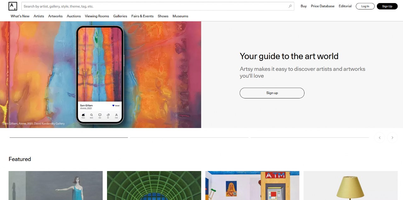 Artsy website homepage.