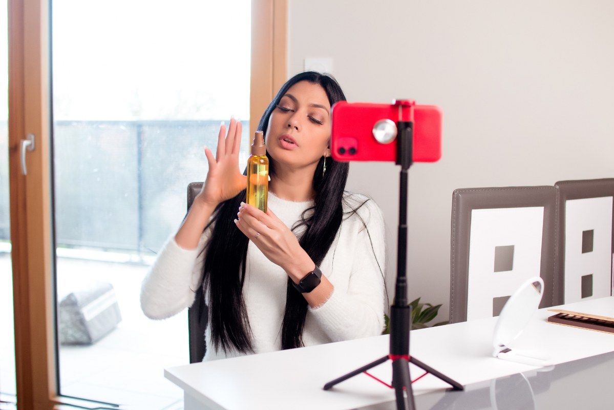 Beauty Blogger Recording Content at Home.