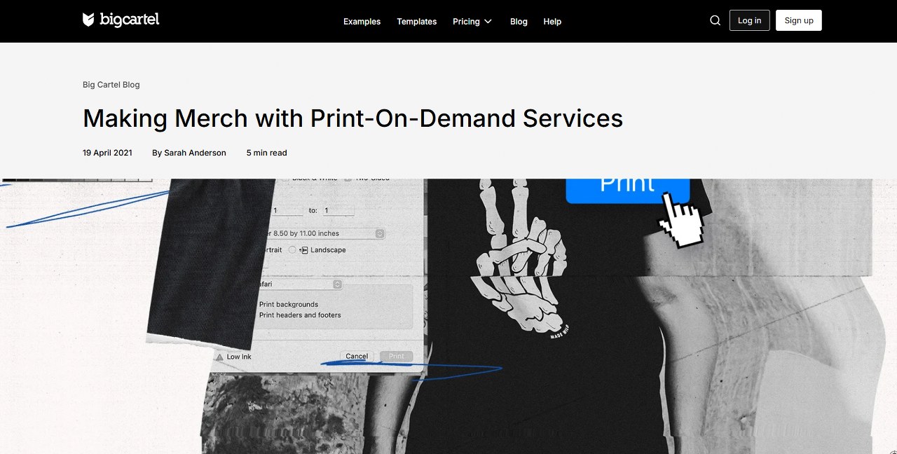 Big Cartel website homepage.