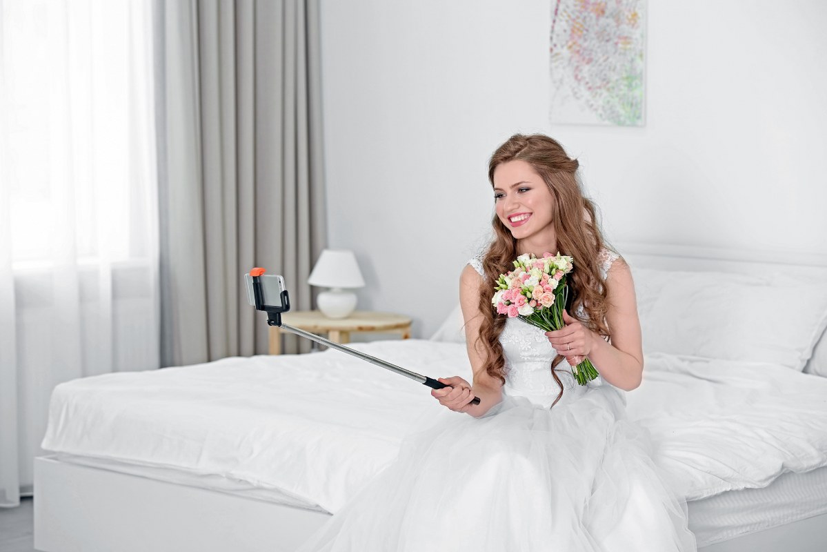 Bride Taking Selfie at Home.