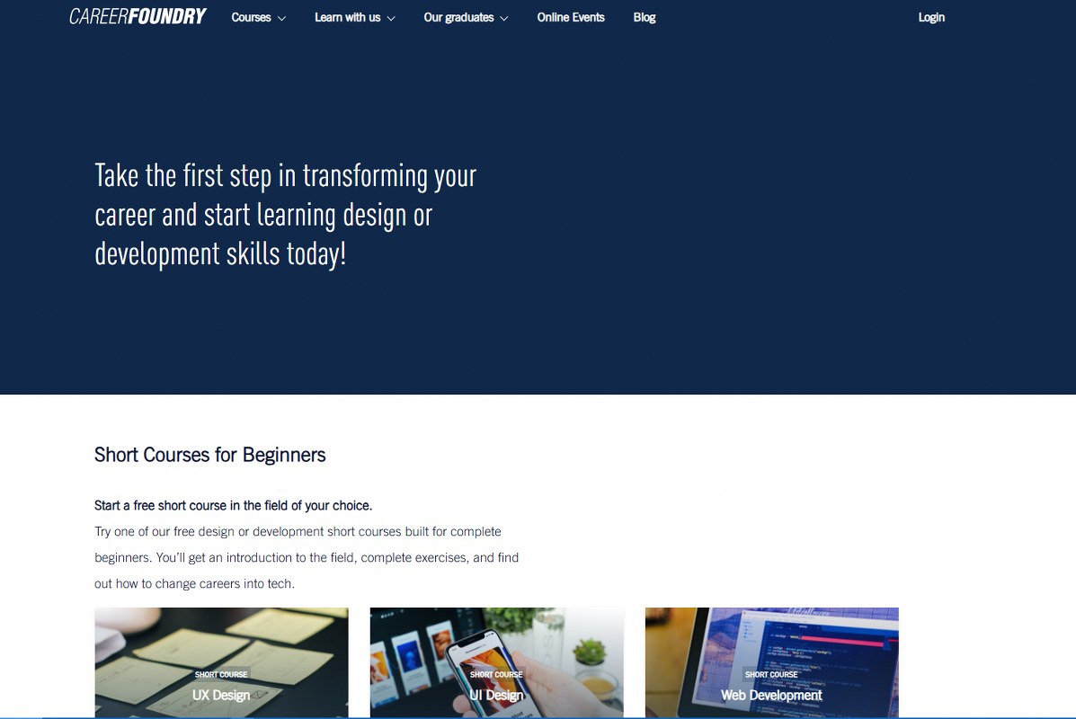 Careerfoundry website homepage.