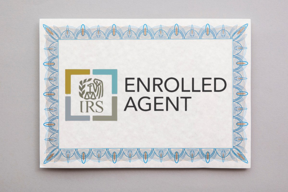 Certificate with Enrolled Agent IRS logo on it.