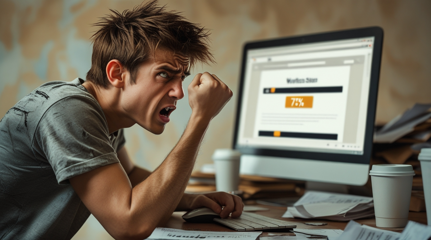 Challenges-of-AB-Testing-on-Shared-Hosting-frustrated man on computer