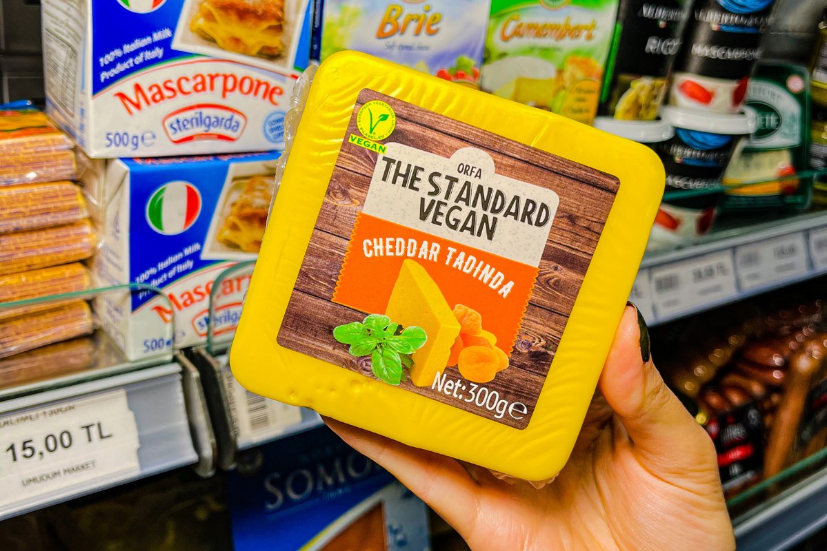 Close Up of Hand Holding Vegan Cheese.