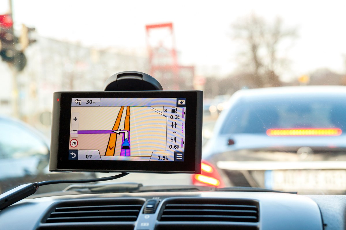 Close-up of Gps Navigation System Device inside Car.
