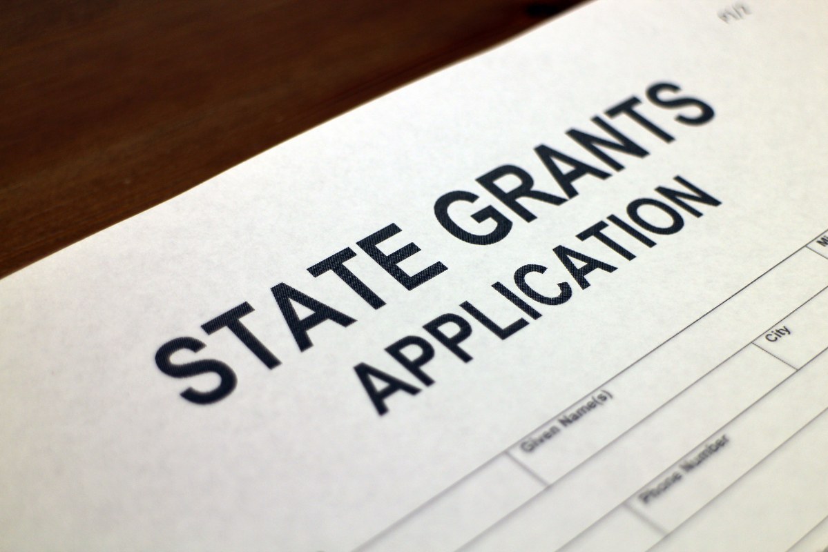 Close-up state grants application form.