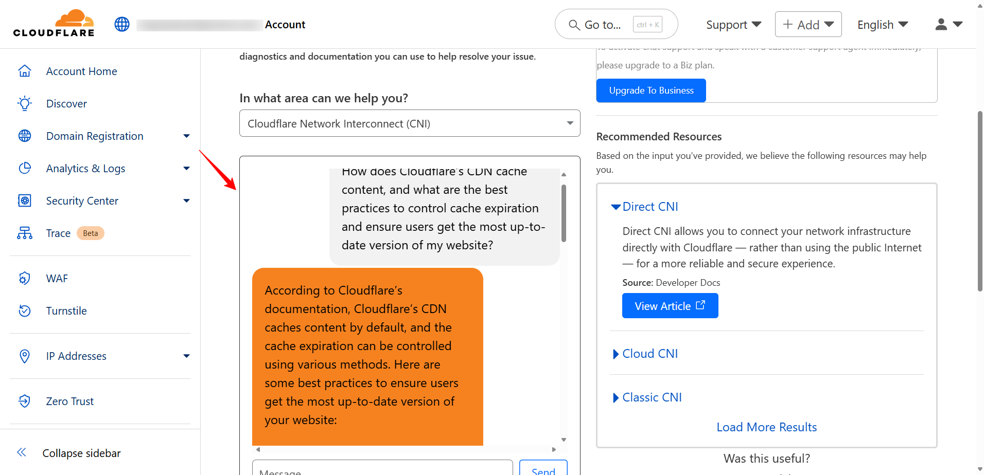 CloudFlare support-samtale