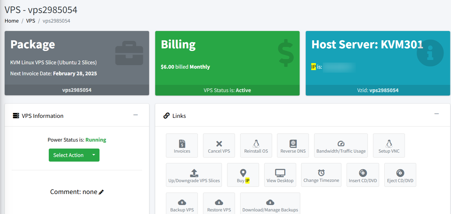 VPS menu
