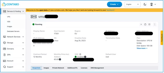 Contabo's Customer Control Panel