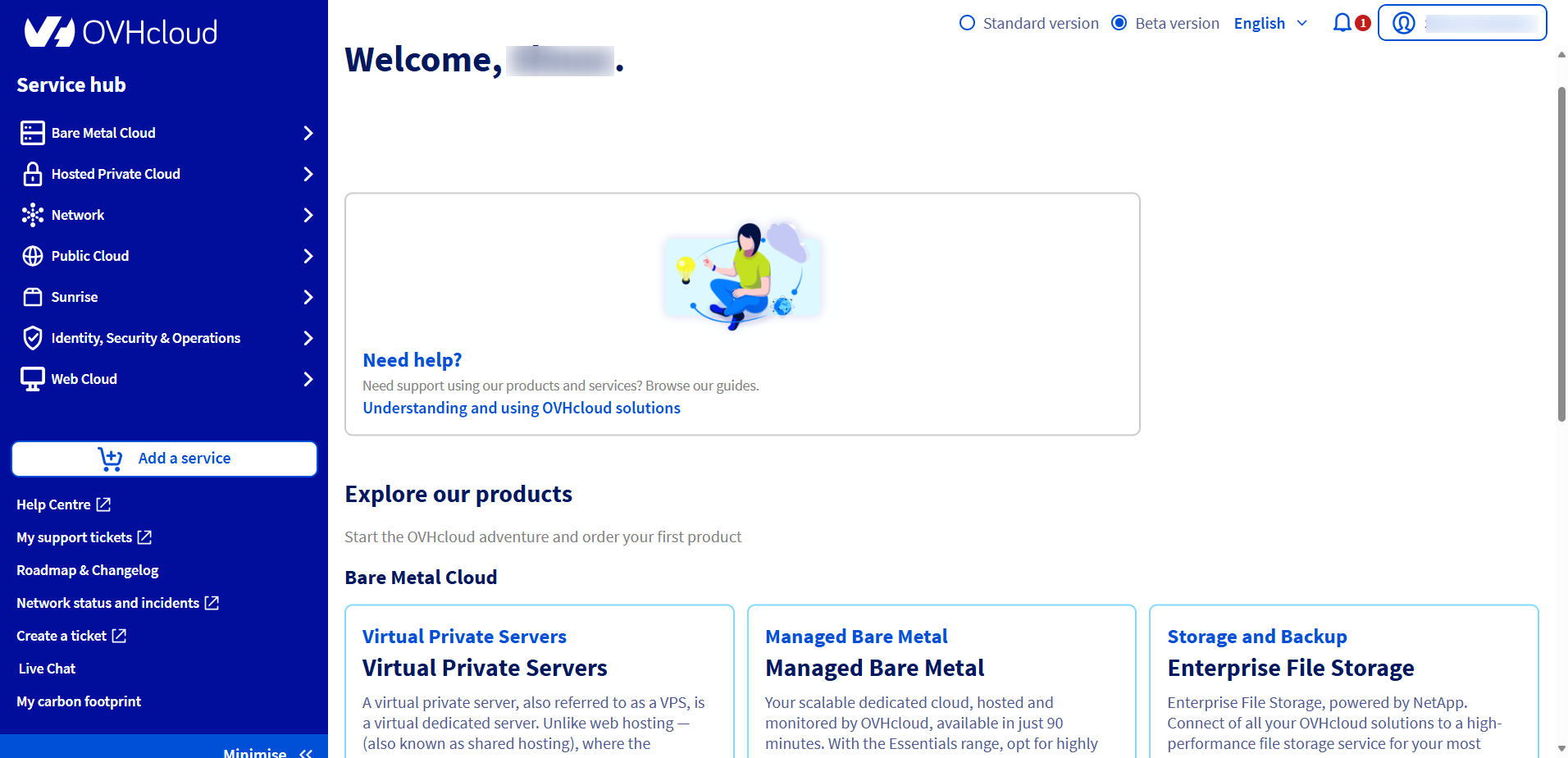 OVHcloud's Dashboard
