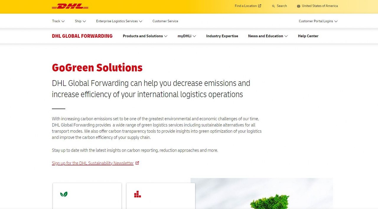 DHL Gogreen website page.