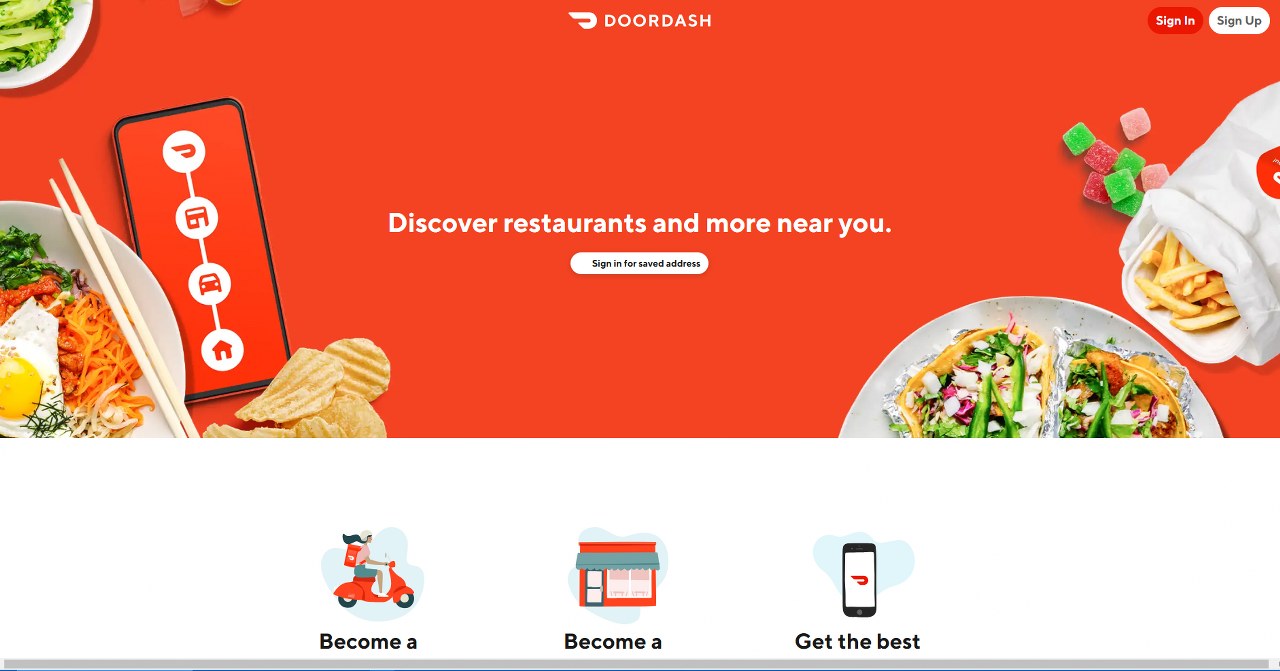 Doordash homepage.