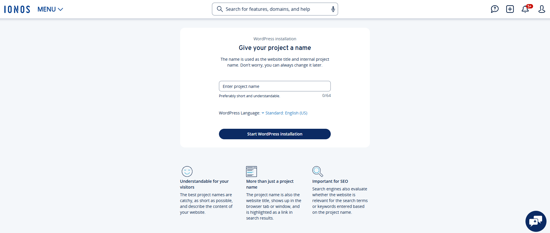 IONOS account creation