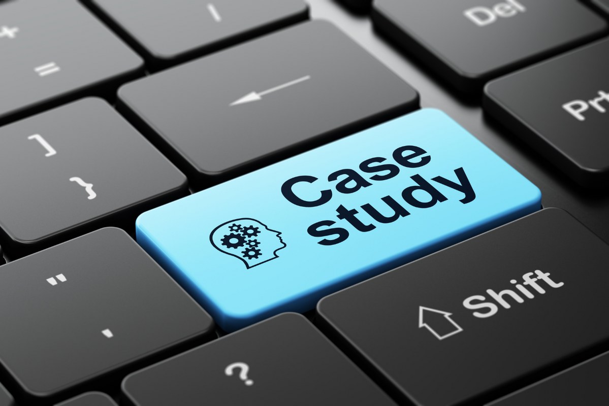 Education concept: Head With Gears and Case Study.