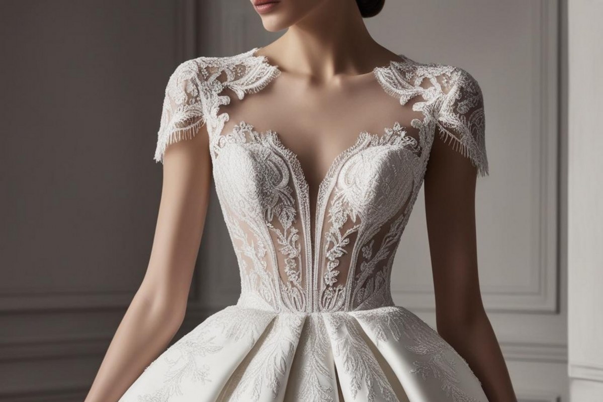 Elegant Wedding Dress with Lace Detailing.