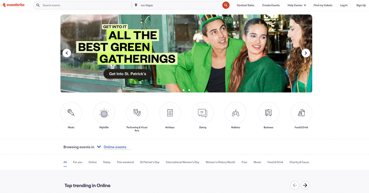 Eventbrite website homepage.