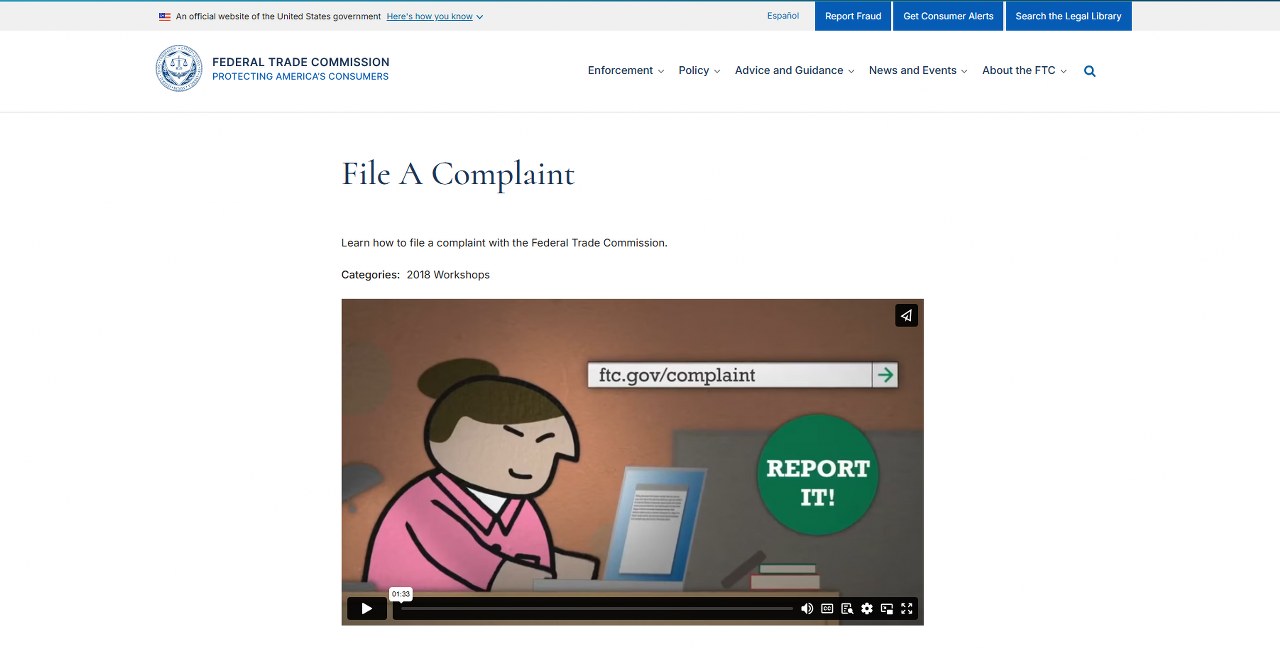 FTC website homepage.