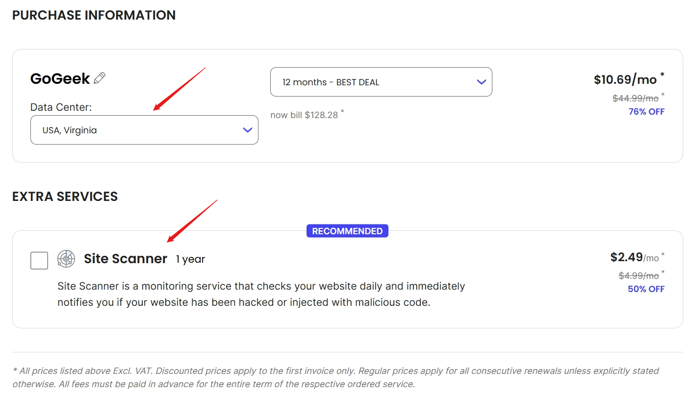 Siteground Purchase information