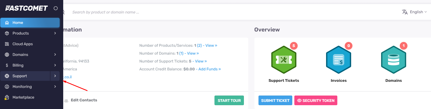 Fastcomet Support button