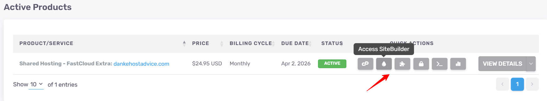 Access SiteBuider button
