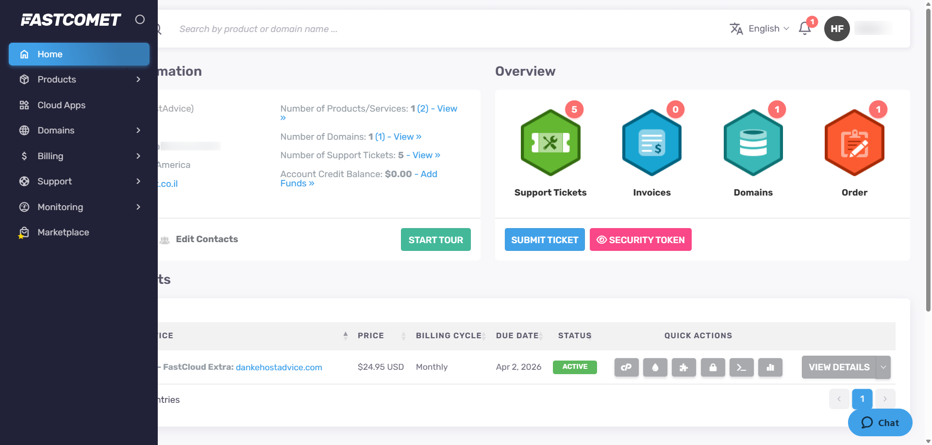 Fastcomet Interface