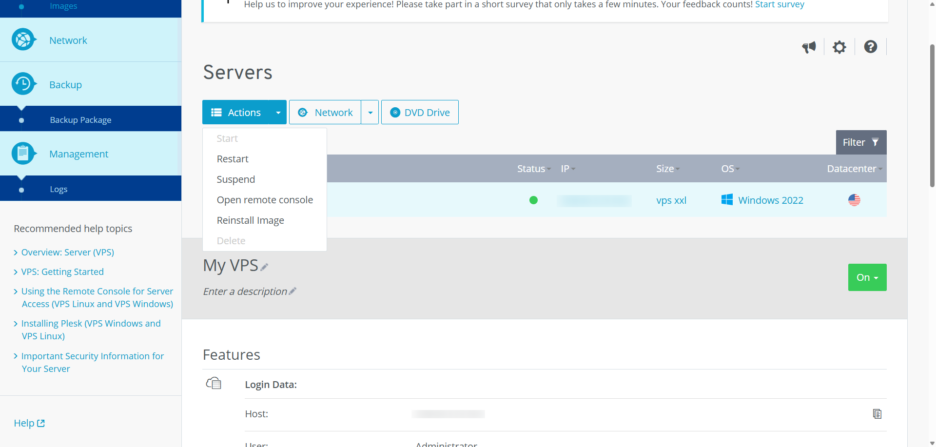 Actions dropdown menu