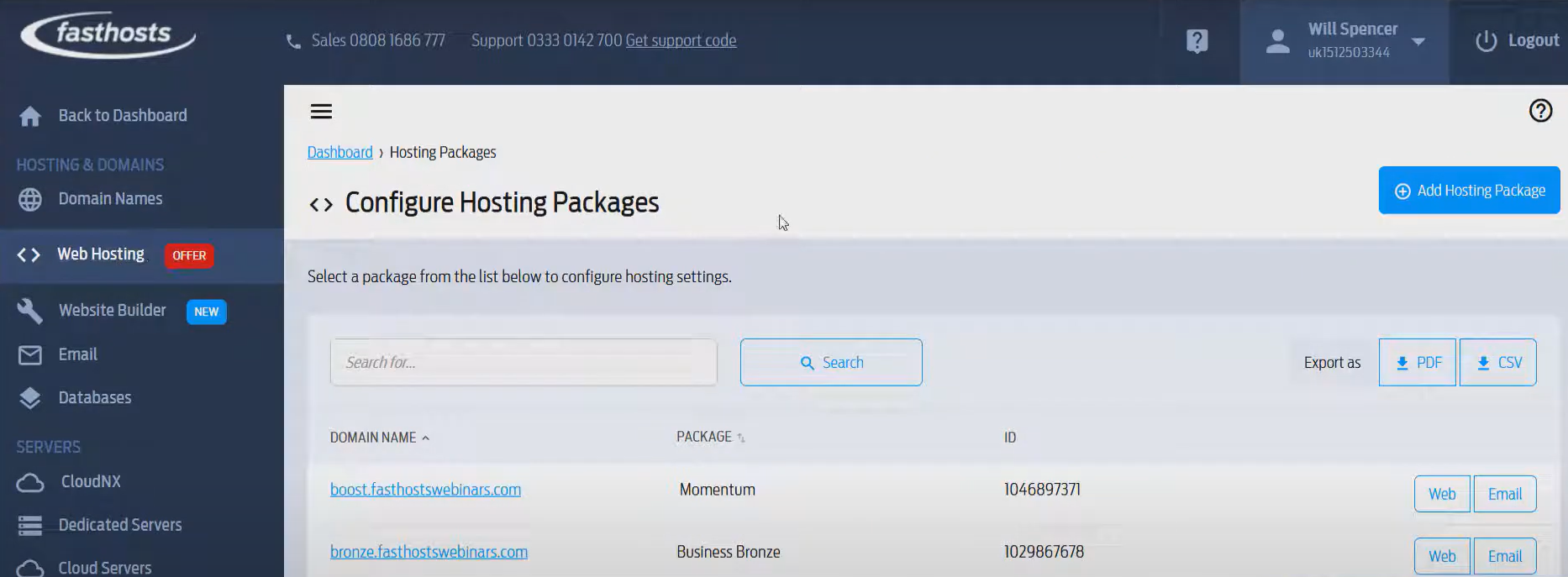 Web Hosting button