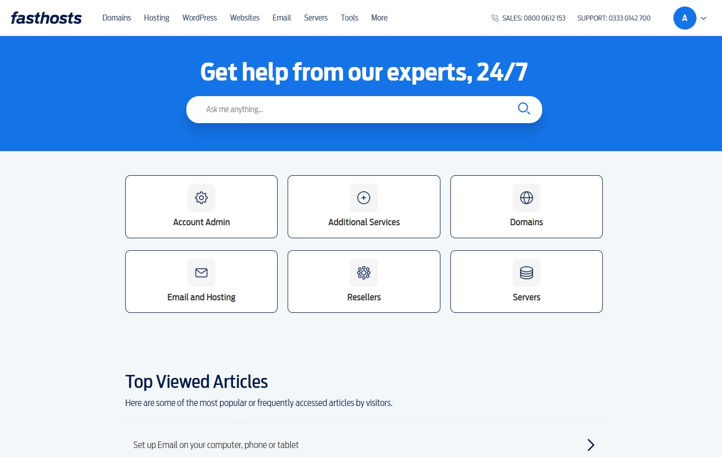FastHosts Support page