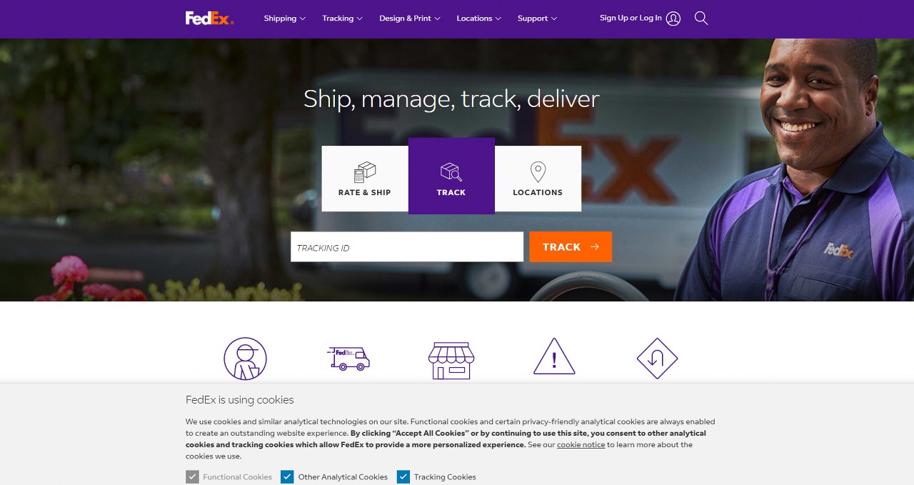 FedEx website homepage.