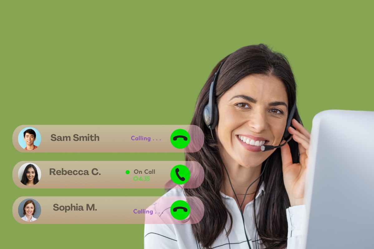 Female cold caller makes multiple outbound calls.