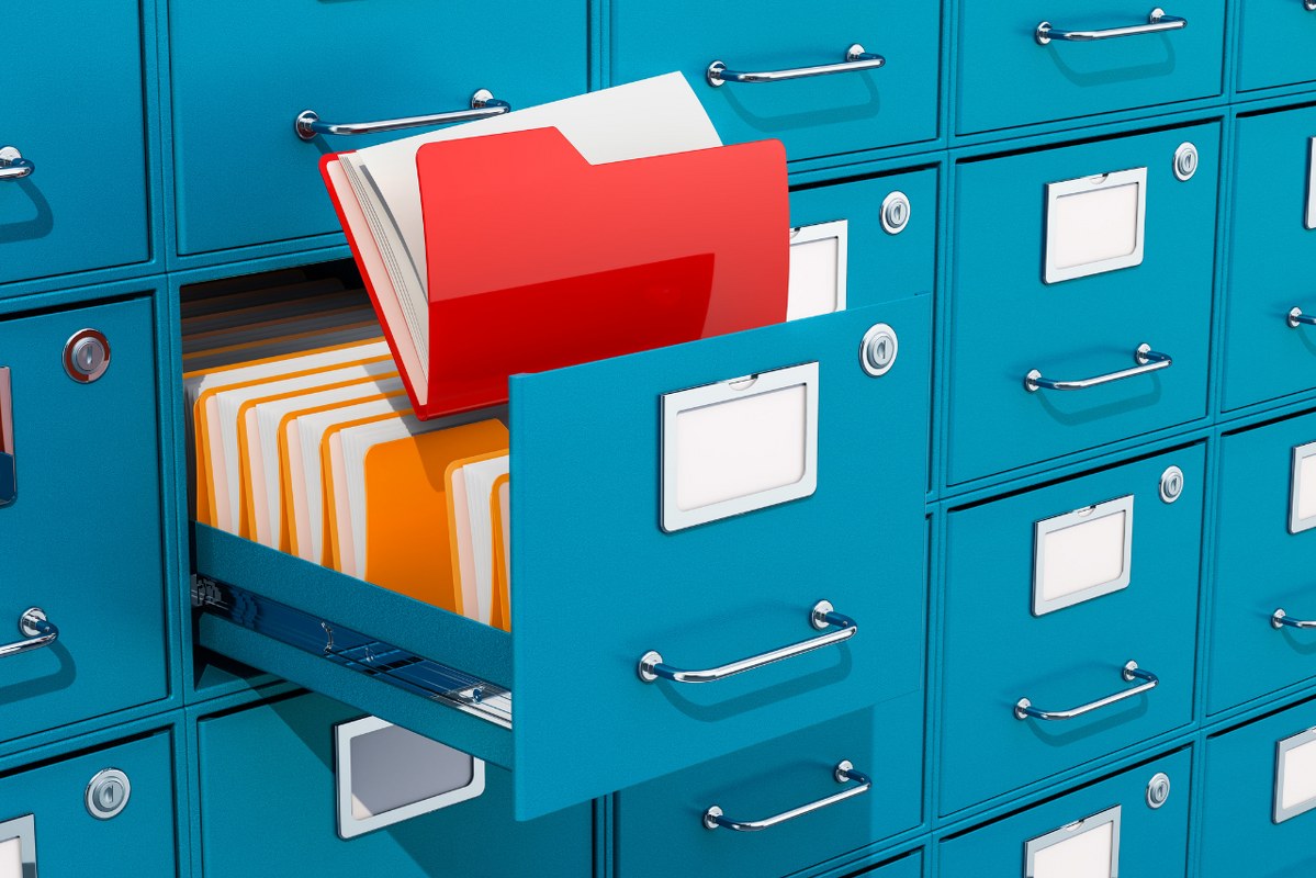 Folders Inside Filing Cabinet in Archive Room.