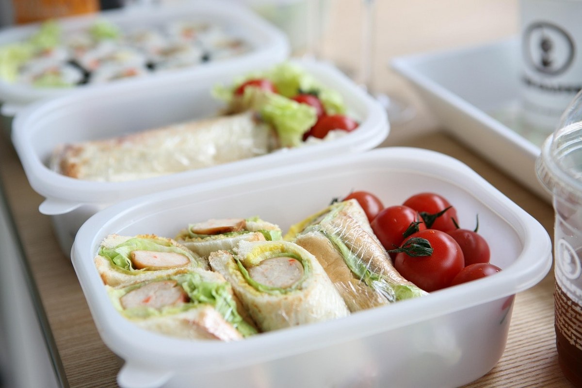 Food inside lunch boxes.