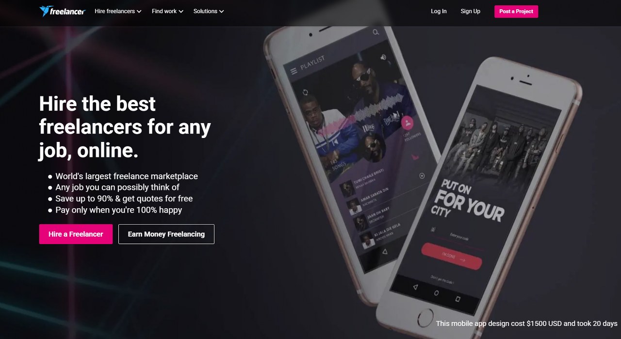 Freelancer.com website homepage.