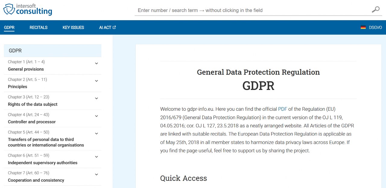 GDPR website homepage.