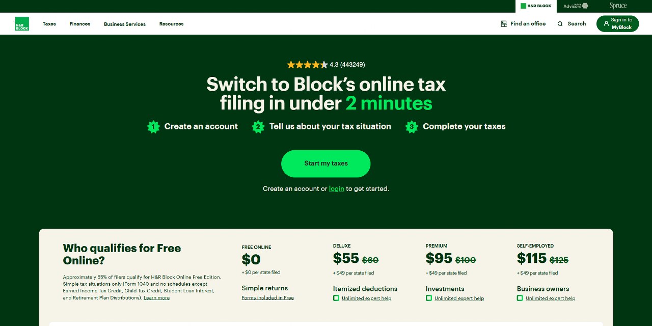 H&R Block's website.