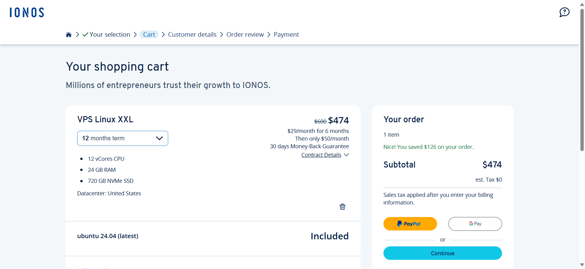 IONOS Shopping cart
