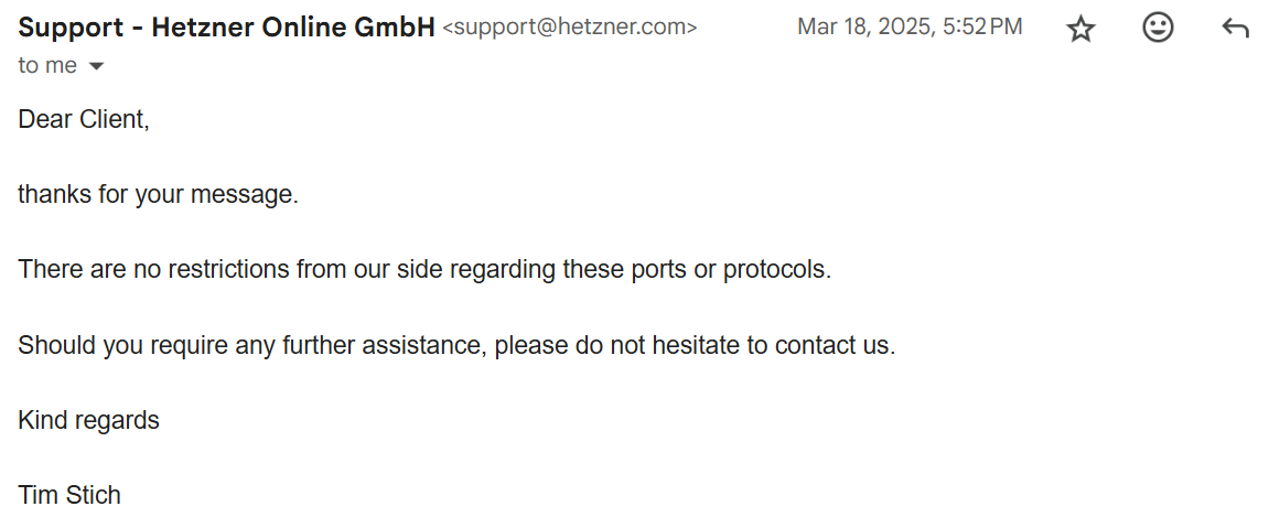 Hetzner Email support