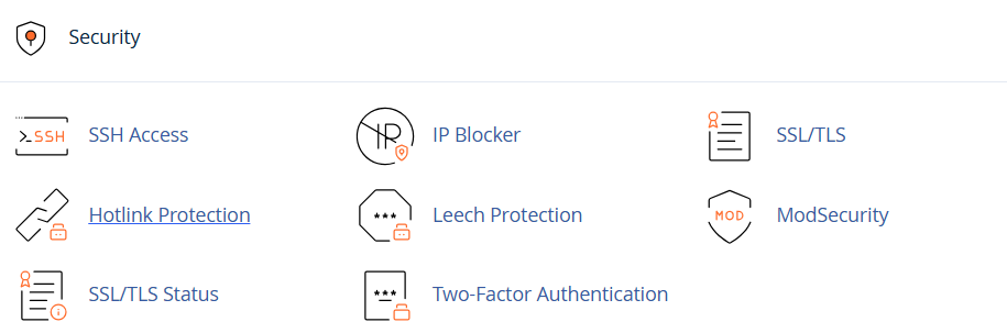cPanel: Security tab