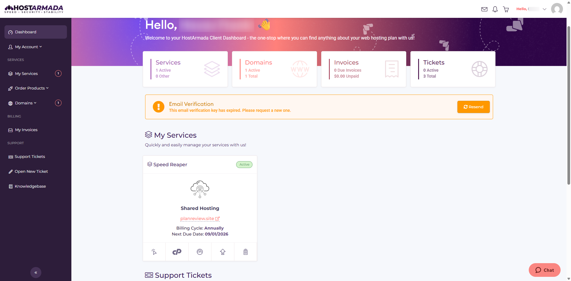 HostArmada dashboard