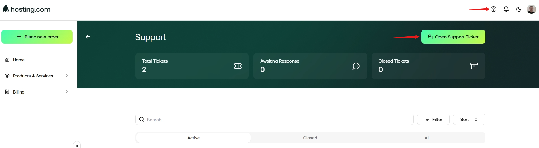 Open Support Ticket button