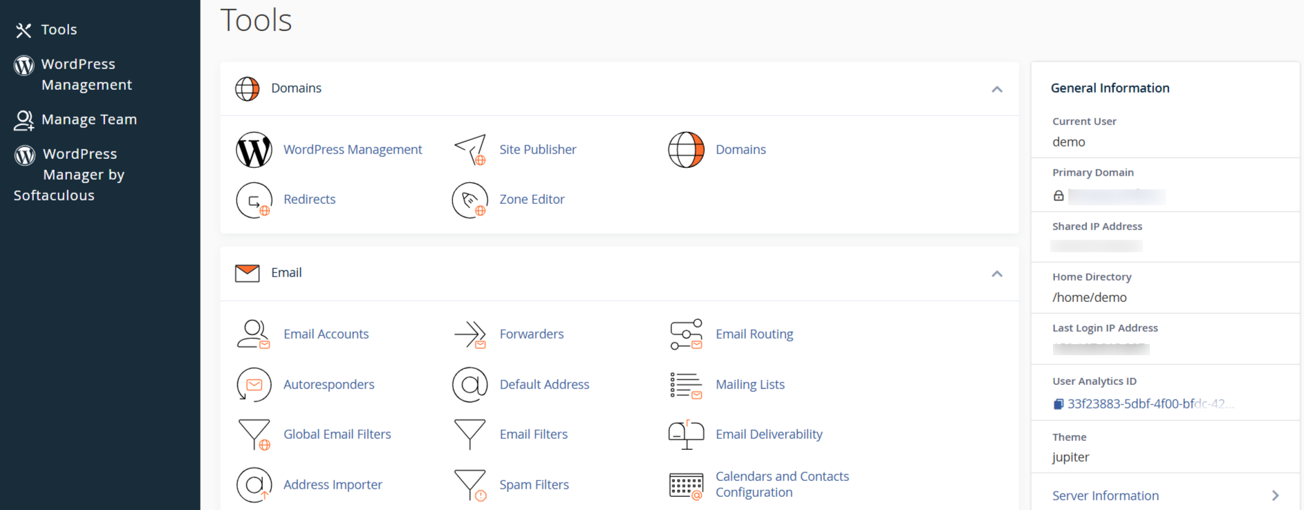 cPanel Tools tab