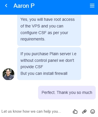 Milesweb Livechat conversation