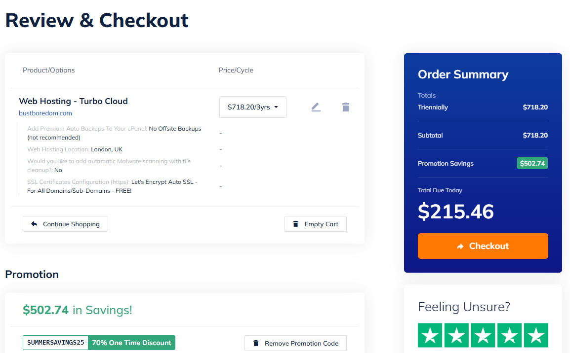 Review & Checkout page