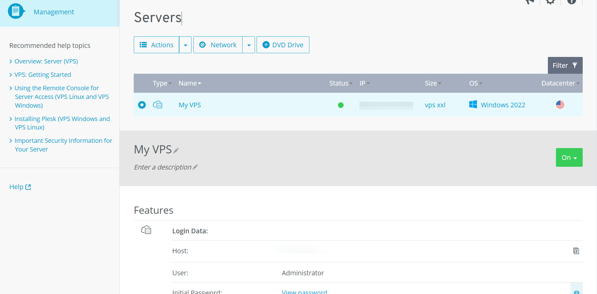 Servers page