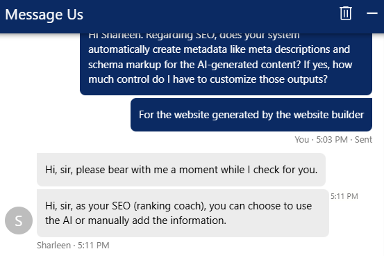 IONOS Livechat conversation